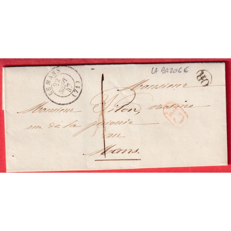 CAD TYPE 15 LE MANS SARTHE OR LA BAZOGE TAXE LOCALE 1 CL ROUGE POUR LE MANS