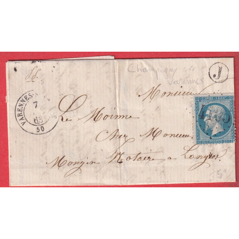 N°22 GC 4105 VARENNES SUR AMANCE HAUTE MARNE BOITE RURALE J CHAMPIGNY SUR VARENNES POUR LANGRES