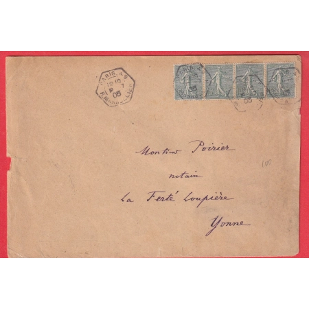 N°130 BANDE DE 4 LEVEE EXCEPTIONELLE PARIS 49 R MARSOLLIER 1905 4EME ECHELON DE POIDS LA FERTE LOUPIERE YONNE