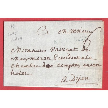 MARQUE AVALLON EN BLEU YONNE LN°5 INDICE 19 POUR DIJON COTE D'OR TEXTE DE SERMIZELLES 1791