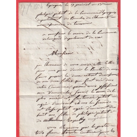 MARQUE P12P ST REMY BOUCHES DU RHONE AN13 1805 TEXTE DE EYRAGUES AU DOS ST REMY A SEC POUR LE VAR