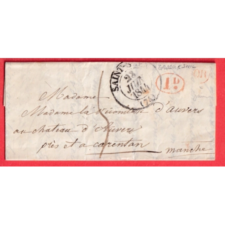 CAD TYPE 13 SAINT SAENS SEINE INFERIEURE 1844 OR EN ROUGE GROSMESNIL + DECIME RURAL ROUGE CARANTAN MANCHE