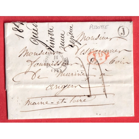 CAD TYPE 13 FONTENAY LE COMTE VENDEE BOITE RURALE J PISSOTTE POUR ANGERS MAINE ET LOIRE 1846