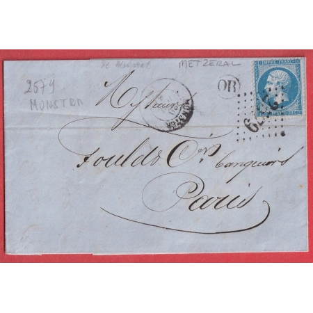 N°22 GC 2579 MUNSTER HAUT RHIN OR METZERAL POUR PARIS