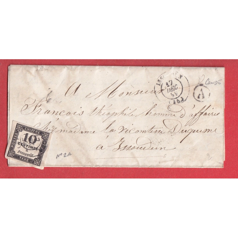 TIMBRE TAXE N°2A TB CAD TYPE 15 ISSOUDUN INDRE BOITE RURALE A CONDE POUR ISSOUDUN