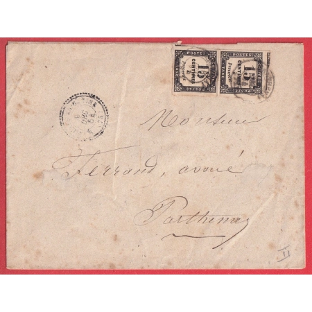 TIMBRE TAXE N°3B PAIRE CAD TYPE 15 PARTHENAY DEUX SEVRES CAD TYPE 22 MAZIERE EN GATINE DOUBLE PORT POUR PARTHENAY