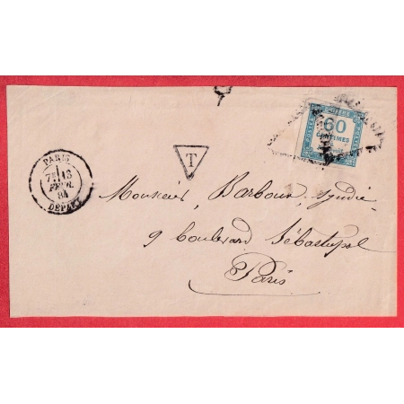 TAXE N°9 PARIS DEPART OBITERATION TRIANGLE 1884 POUR PARIS DEVANT DE LETTRE FRONT COVER