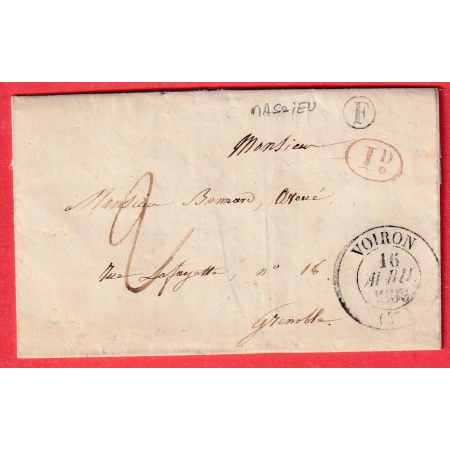 CAD TYPE 13 VOIRON ISERE BOITE RURALE F MASSIEU + DECIME RURAL POUR GRENOBLE