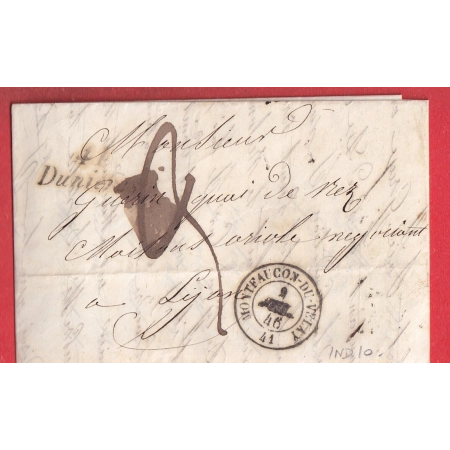 CURSIVE 41 DUNIERE HAUTE LOIRE 1846 T15 MONTFAUCON DU VELAY POUR LYON INDICE 10