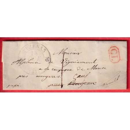CAD TYPE12 PEZENAS HERAULT CL EN ROUGE TAXE LOCALE 1 POUR CAUX 1838