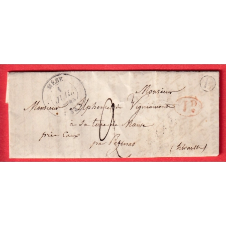 CAD TYPE 14 MEZE HERAULT BOITE RURALE E + DECIME RURAL VILLEVEYRAC VILLEVAIRAC 1845