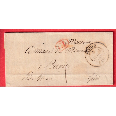 CAD TYPE 14 NISMES GARD 1839 CL ROUGE TAXE LOCALE 1 POUR BERNIS GARD