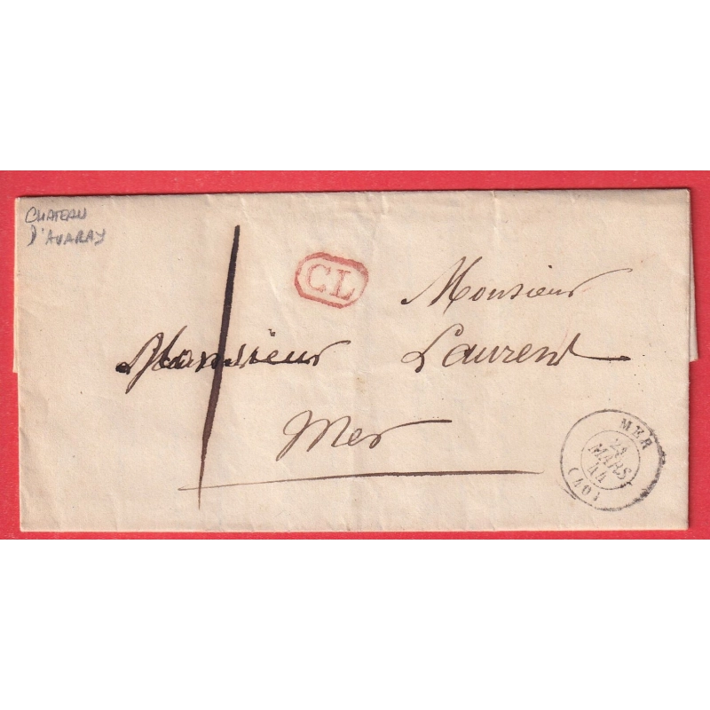 CAD TYPE 15 MER LOIR ET CHER TAXE LOCALE 1 CL ROUGE DEPART CHATEAU D'AVARAY POUR MER