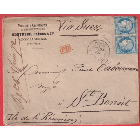 N°60 PAIRE PARIS ETOILE 1 POUR ST BENOIT ILE DE LA REUNION 1871