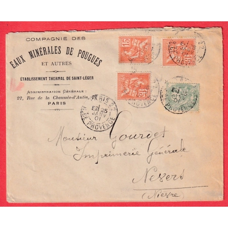 N°111 117 X3 TARIF 50C TRIPLE PORT PARIS LEVEE EXCEPTIONNELLE E2 RUE DE PROVENCE POUR NEVERS NIEVRE