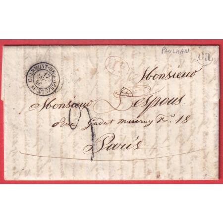 CAD TYPE 15 CLERMONT HERAULT TAXE TAMPON 9 OR DE PAULHAN DECIME RURAL POUR PARIS