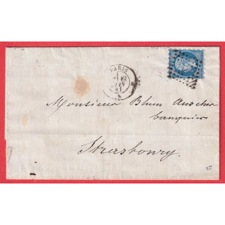 N°14 PIQUAGE SUSSE PARIS BUREAU J POUR STRASBOURG BAS RHIN 1861