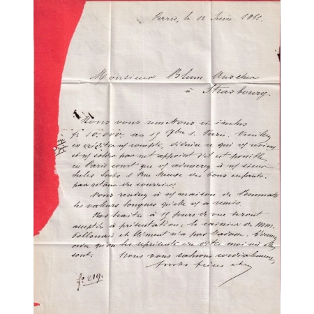 N°14 PIQUAGE SUSSE PARIS BUREAU J POUR STRASBOURG BAS RHIN 1861