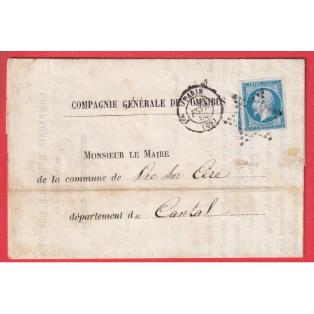 N°14 TTB / SUP PARIS ETOILE PLEINE 1ER 60 SUR IMPRIME POUR VIC SUR CERE CANTAL 1860