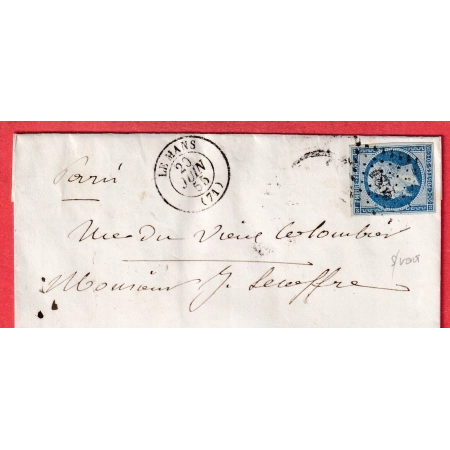 N°14A BLEU LAITEUX SUR VERT TTB / SUP PC 1855 LE MANS SARTHE POUR PARIS