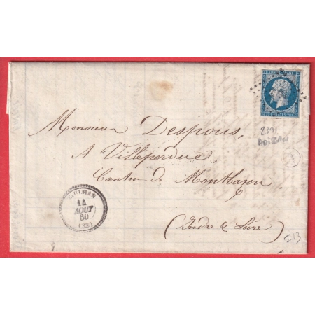 N°14 PC 2391 PAULHAN HERAULT CAD TYPE 22 BOITE RURALE A ADISSAN POUR MONTBAZON INDRE ET LOIRE INDICE 13