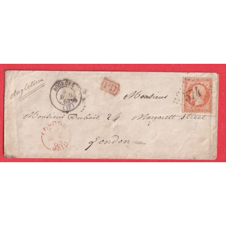 N°23 GC 574 BOURGES CHER POUR LONDRES LONDON ANGLETERRE 1863