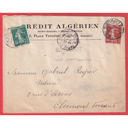 N°137 138 LEVEE EXCEPTIONNELLE PARIS  81 R DES CAPUCINES GRIFFE LINEAIRE SUPPLEMENT POUR CLERMONT FERRAND