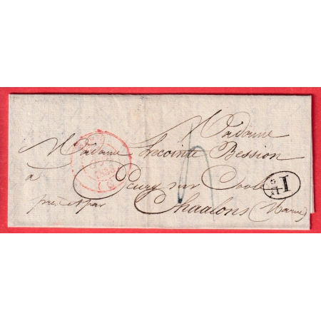 CAD TYPE 14 ROUGE PARIS BUREAU C DECIME RURAL TAXE MANUSCRIT 4 EN BLEU POUR CHALONS SUR MARNE