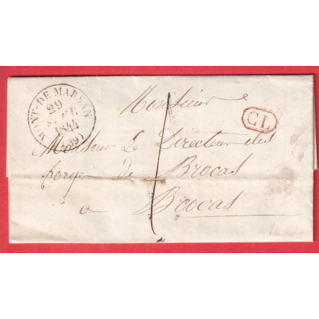 CAD TYPE 13 MONT DE MARSAN LANDES TAXE LOCALE 1 CL ROUGE POUR BROCAS 1844