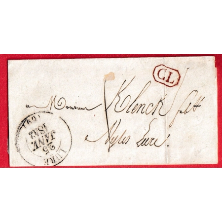 CAD TYPE 13 LURE HAUTE SAONE 1842 TAXE LOCALE 1 CL ROUGE LURE POUR LURE