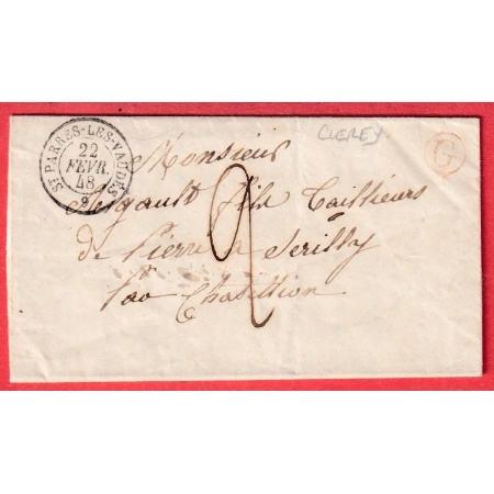 CAD TYPE 15 ST PARRES LES VAUDES AUBE BOITE RURALE ROUGE G CLEREY 1848