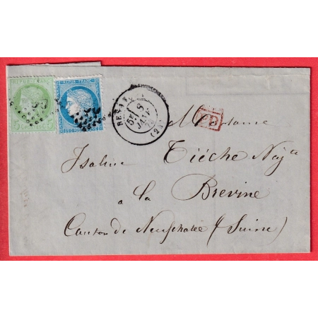 N°53 60 GC 456 BESANCON DOUBS POUR LA BREVINE SUISSE 1873
