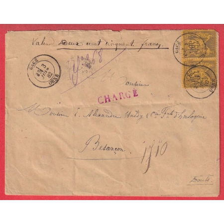 N°93 PAIRE GACE ORNE LETTRE CHARGEE POUR BESANCON DOUBS