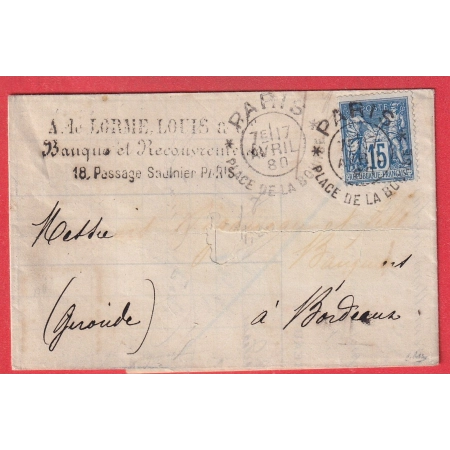 N°90 CACHET ESSAI PARIS PLACE DE LA BOURSE POUR BORDEAUX GIRONDE