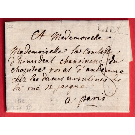 MARQUE LILLE NORD LN°21 1772 POUR PARIS INDICE 13