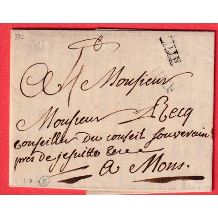 MARQUE LILLE NORD LN°7 1717 POUR MONS EN BELGIQUE INDICE 15