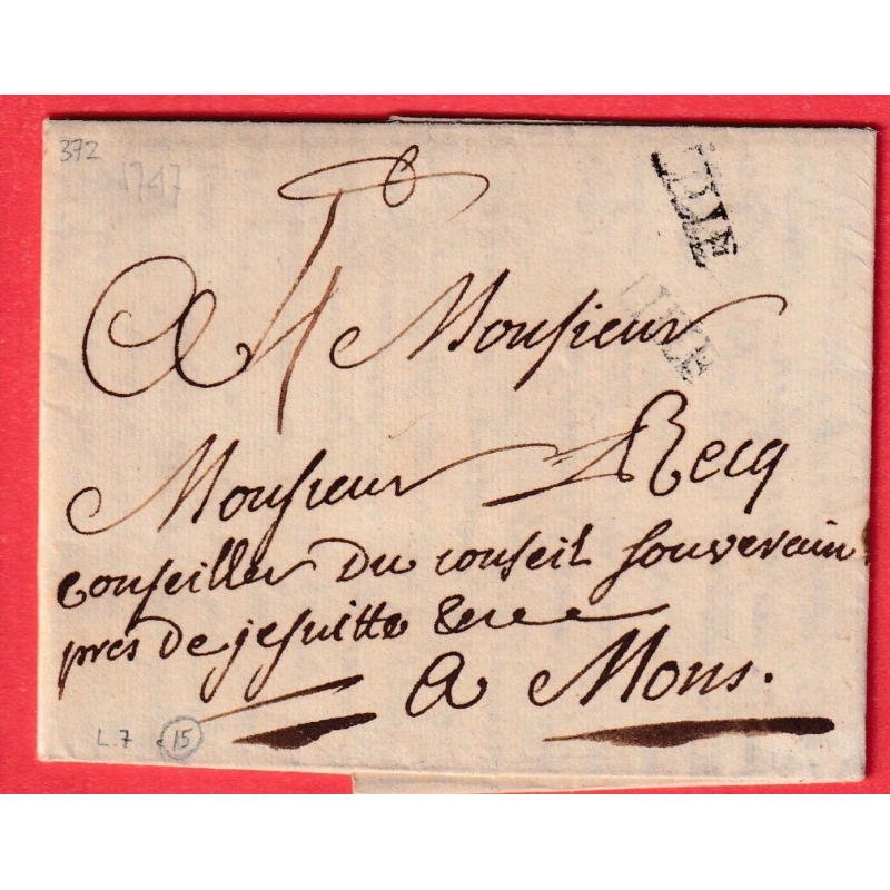 MARQUE LILLE NORD LN°7 1717 POUR MONS EN BELGIQUE INDICE 15