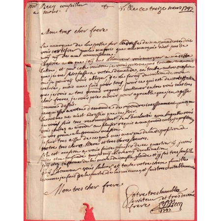 MARQUE LILLE NORD LN°7 1717 POUR MONS EN BELGIQUE INDICE 15