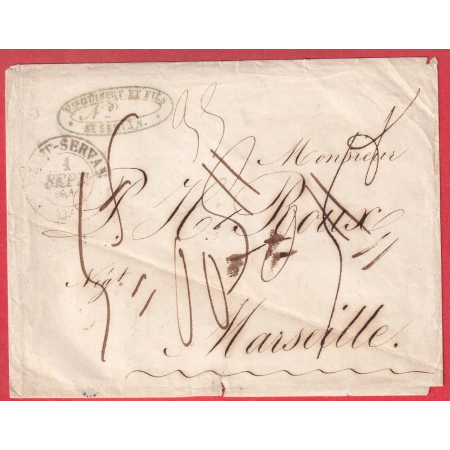 CAD TYPE 13 SAINT SERVANT ILLE ET VILAINE TAXE MODIFIEE 4 FOIS  RARE 1840 MARSEILLE VIA PARIS