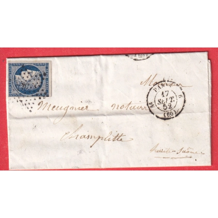 N°4 PARIS 3E 60 6 ETOILE PLEINE AU DOS AMBULANT LIGNE DE LYON POUR CHAMPLITTE HAUTE SAONE 1852