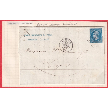 N° 22 VARIETE RETOUCHE LEGENDE SUPERIEURE RETOUCHE DU 5EME TIMBRE AUBENAS ARDECHE POUR LYON LETTRE