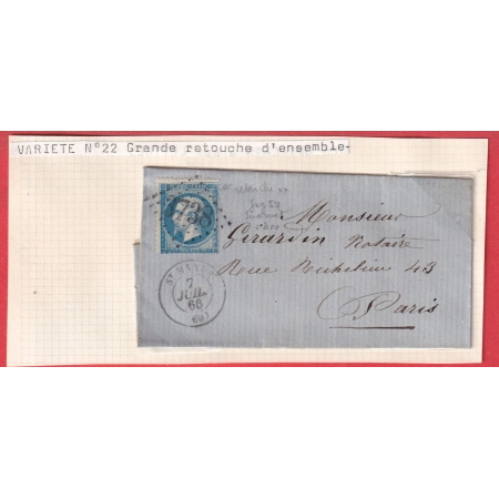 N° 22 VARIETE GRANDE RETOUCHE D'ENSEMBLE FIG 57 SUARNET GC 3738 ST MANDE SEINE PARIS 1866 POUR PARIS RECETTE REUNIES