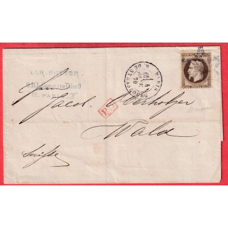 N°30 PARIS ETOILE 14 R DE STRASBOURG POUR WALD SUISSE JANVIER 1870