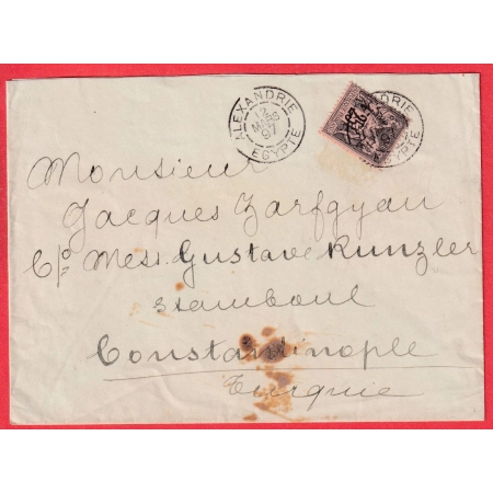 N°97 CAD ALEXANDRIE EGYPTE 1897 BFE POUR CONSTANTINOPLE TURQUIE EGYPTE