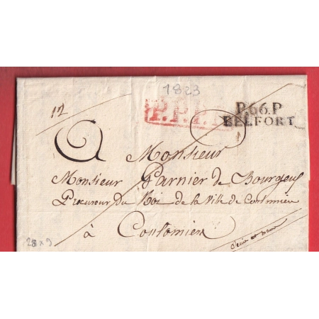 MARQUE P66P BELFORT HAUT RHIN 1823 PPPP EN ROUGE COULOMMIERS SEINE ET MARNE 28X9 INDICE 13