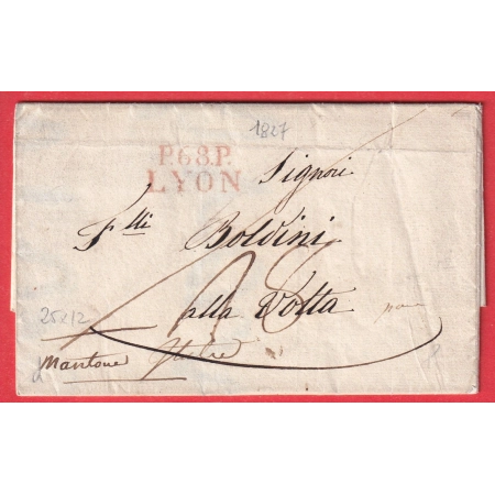 MARQUE P68P LYON RHONE EN ROUGE 1827 INDICE 12 POUR VOLTA MANTOUE MONTOVA ITALIE ITALIA