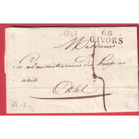 MARQUE 68 GIVORS RHONE 1827 30X11 INDICE 11 POUR ARLES BOUCHES DU RHONE