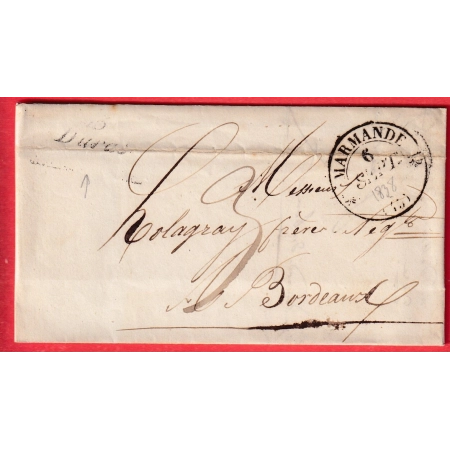 CURSIVE DURAS + CAD TYPE 12 MARMANDE 1838 POUR BORDEAUX INDICE 8