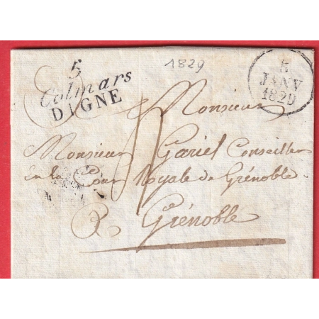 DOUBLE CURSIVE 5 COLMARS DIGNE BASSES ALPES POUR GRENOBLE 1829 INDICE 18