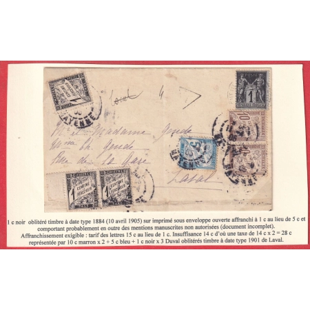 N°83 LETTRE TAXEE A 28C TYPE DUVAL LAVAL MAYENNE 1901